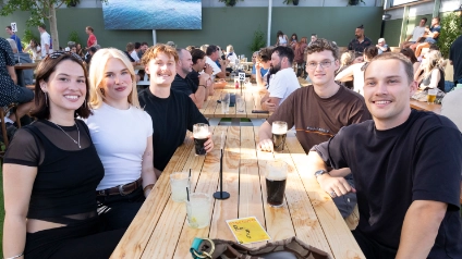 Patrons enjoy drinks at a Beer Garden